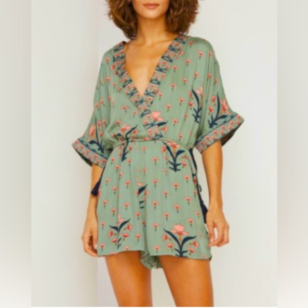 Roller Rabbit Decorum Sonia Romper Floral In Jade Sz Small (Like New)